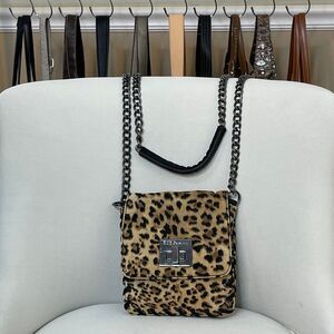 BCBGeneration Y2K Vintage Cheetah Print Suede Chain Strap Crossbody Bag